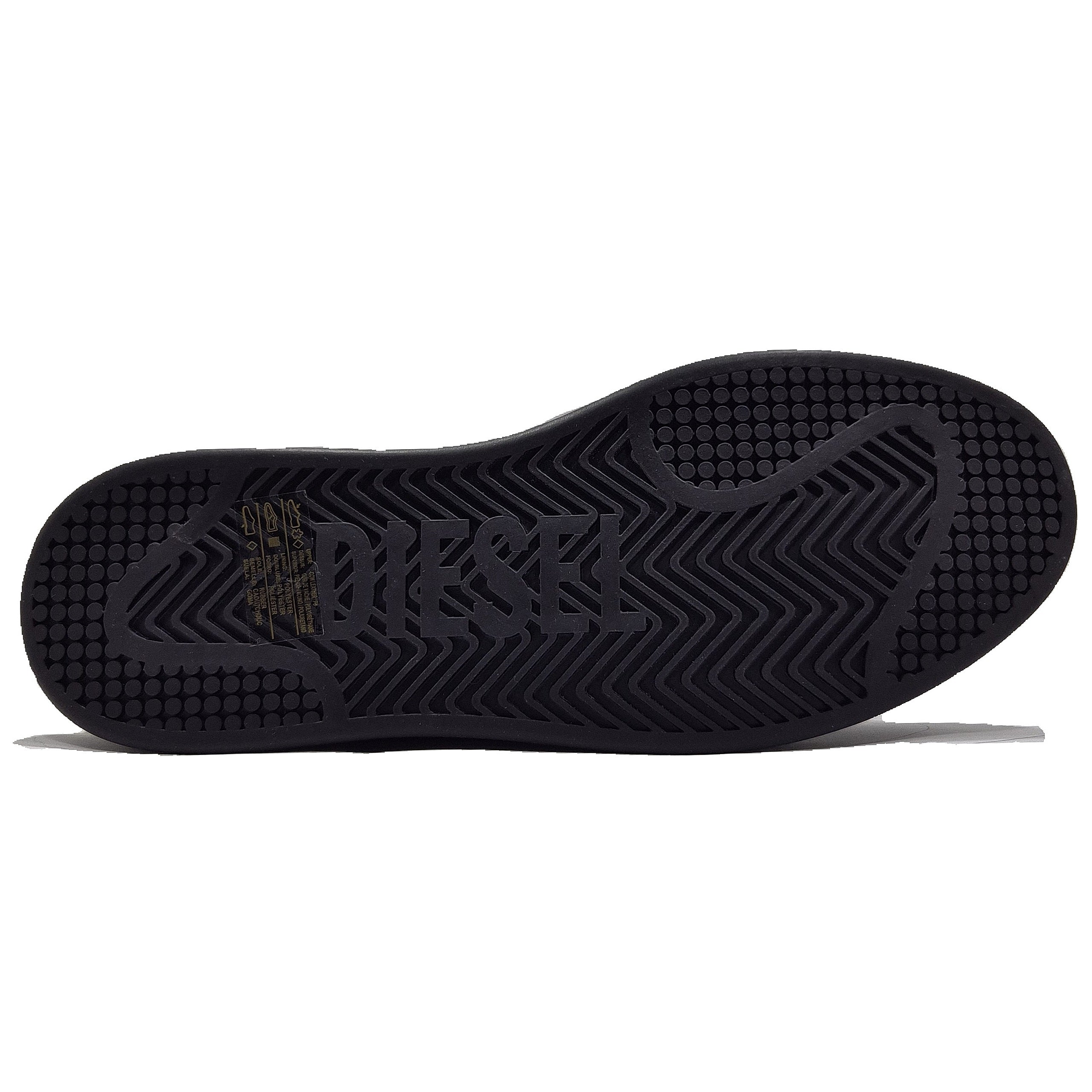 Black sneaker sole with brand logo on a white background
